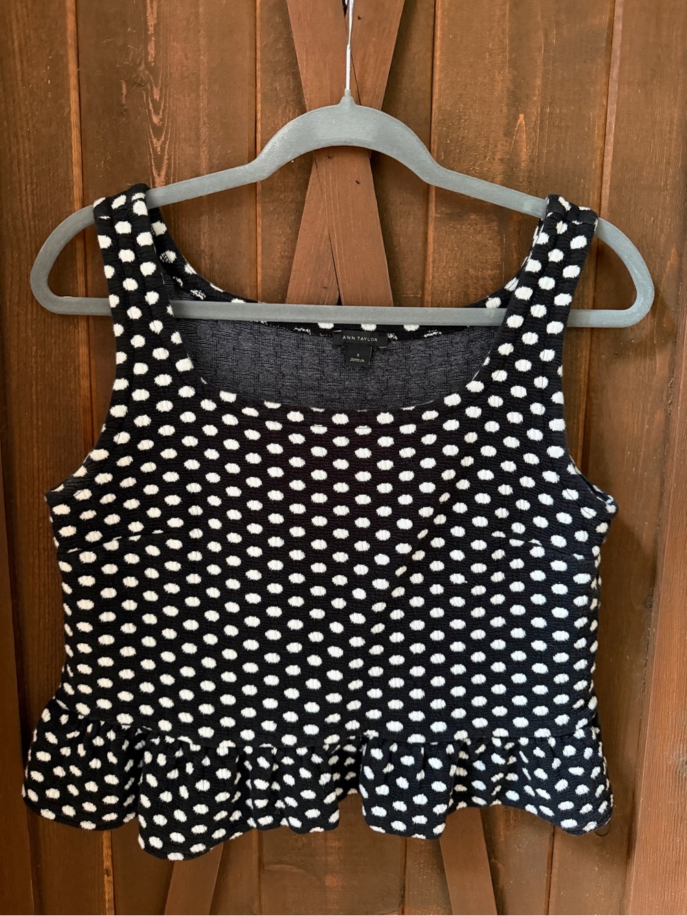 Ann Taylor Polka Dot Peplum Knit Tank Top - Black & White